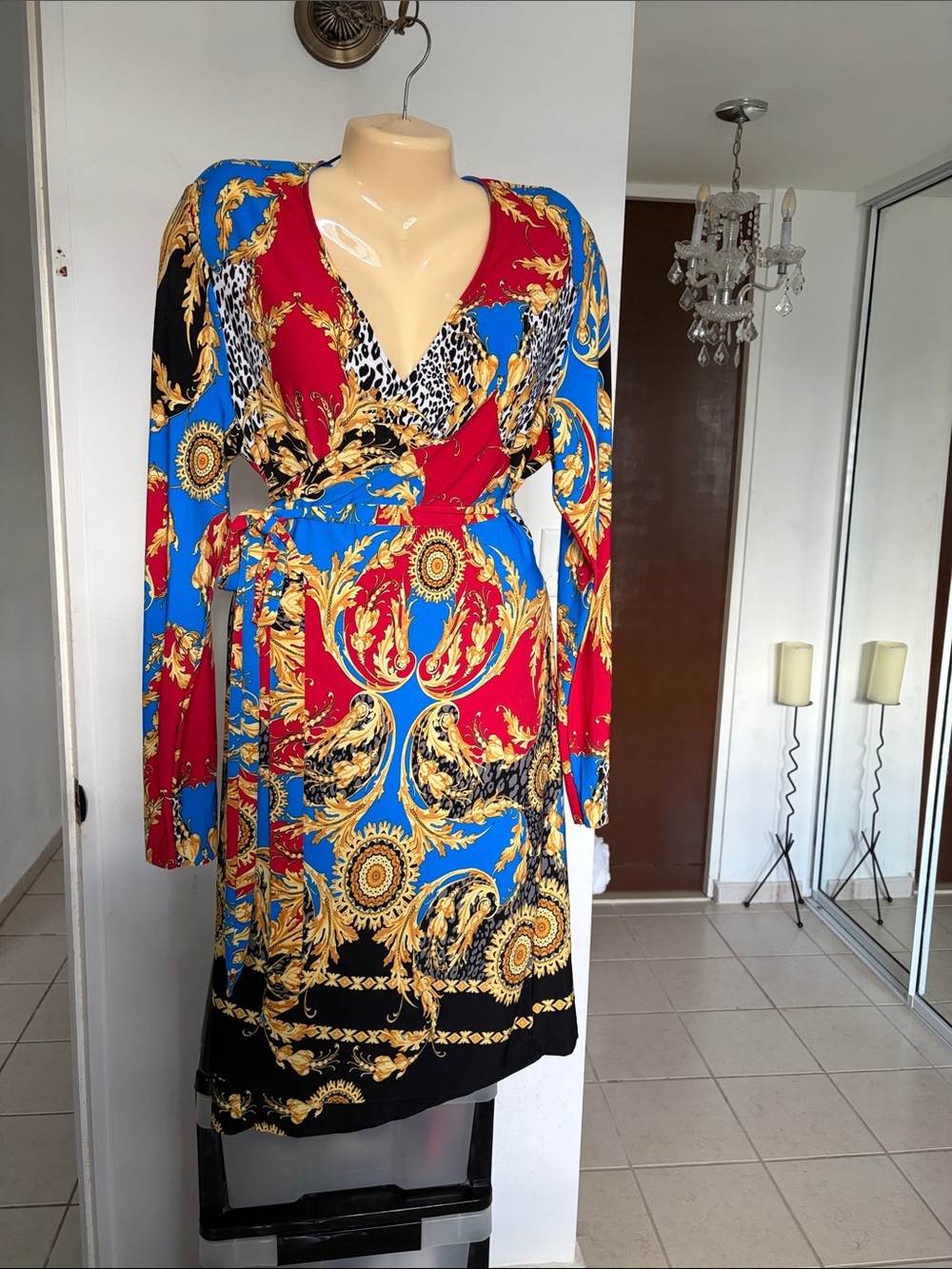 BOLD elements Red, Blue & Black Baroque Wrap Dress